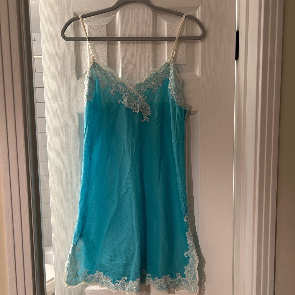 Natori Turquoise Chemise with Lace Accents
